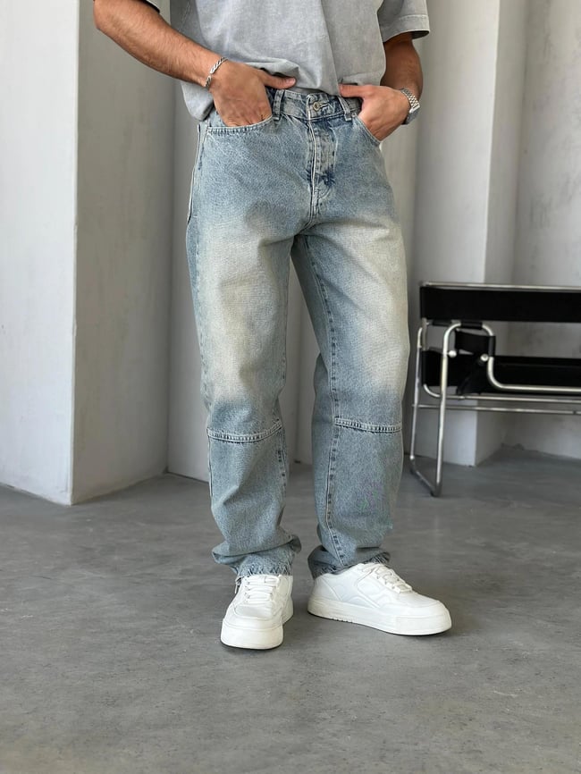P526 Yıkamalı Modern Tasarım Paça Fermuar Detaylı Baggy Pantolon W