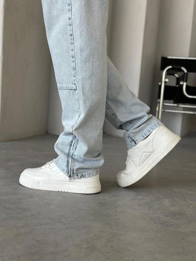 P527 Yıkamalı Mavi Modern Tasarım Paça Fermuar Detaylı Baggy Pantolon W