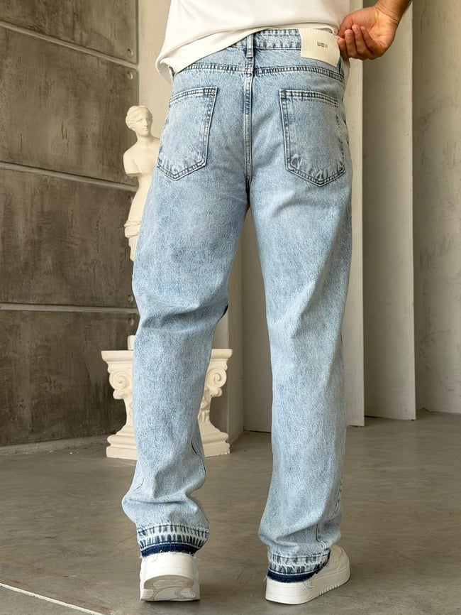 Paça Detaylı Boyalı Baggy Kot Pantolon-W