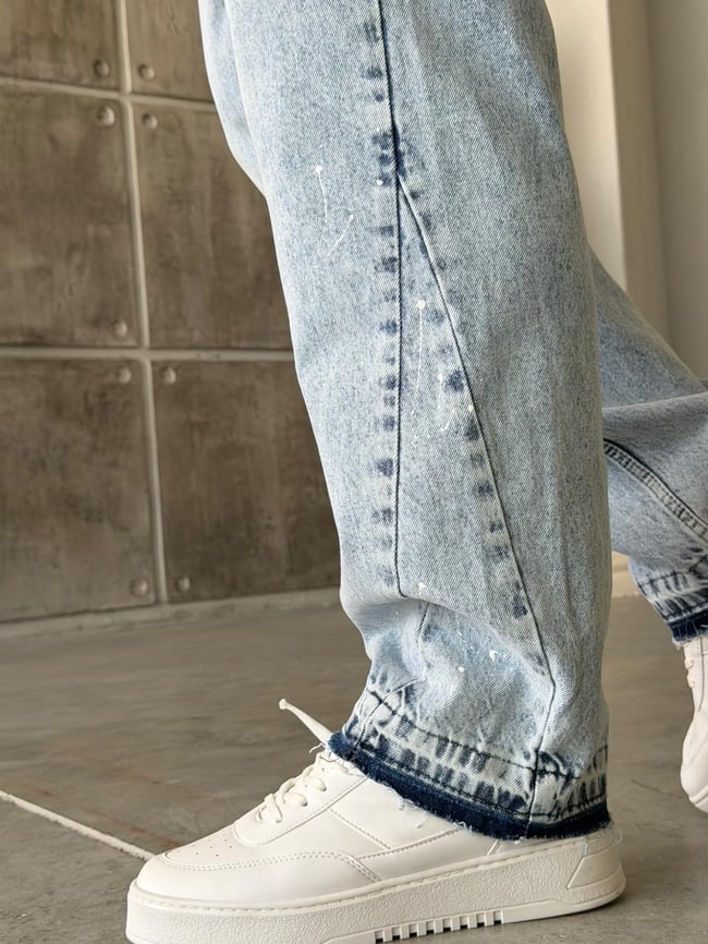 Paça Detaylı Boyalı Baggy Kot Pantolon-W