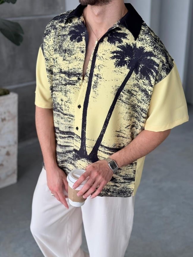 PALM Desenli Dubble Hürrem Kumaş Oversize Gömlek T