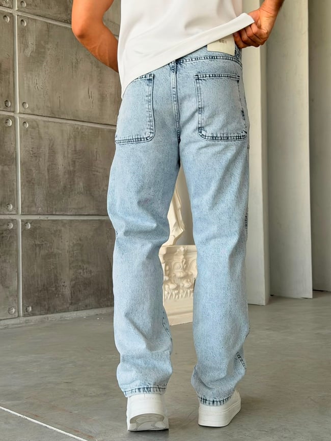 Parça Dikiş Detaylı Kar Yıkama Baggy Kot Pantolon-W