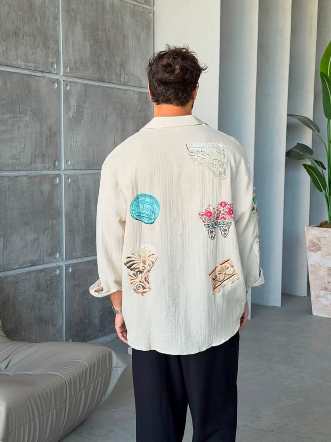 Patch Oversize Gömlek - BEJ