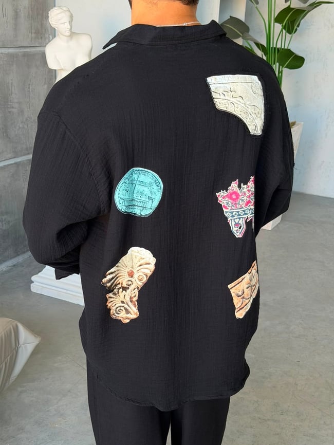 Patch Oversize Gömlek - SİYAH