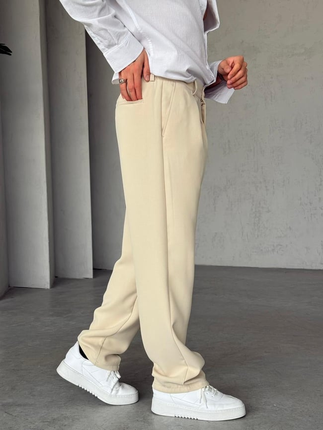 Pileli Baggy Linda Pantolon G - Krem