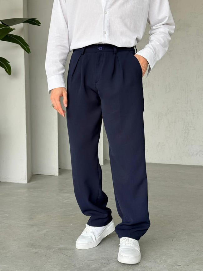 Pileli Baggy Linda Pantolon G - Lacivert