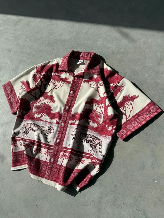 Pink Desenli Dubble Hürrem Kumaş Oversize Gömlek T
