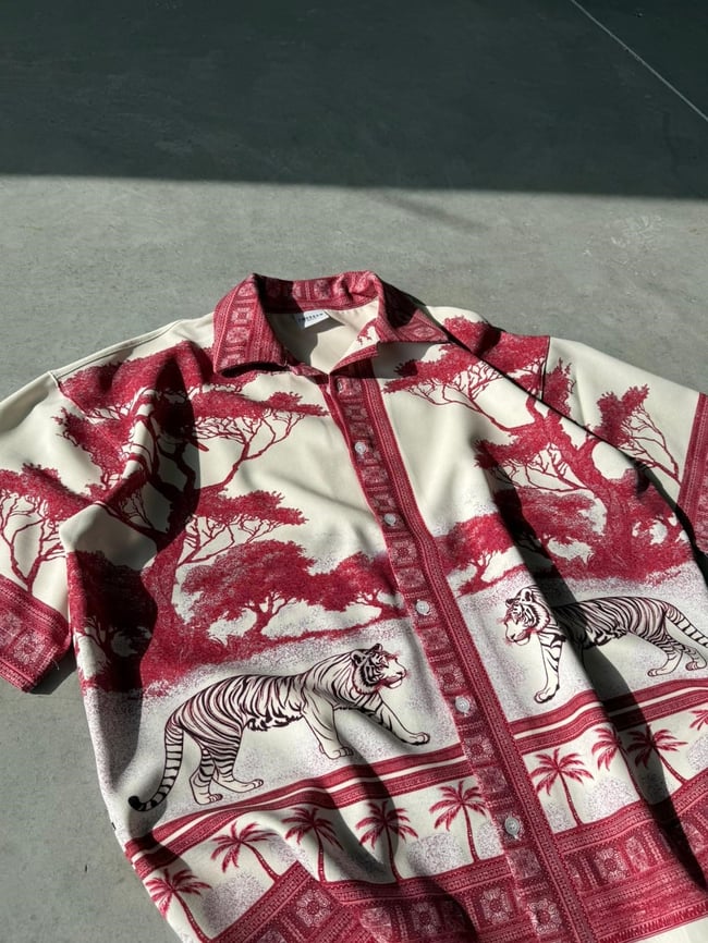 Pink Desenli Dubble Hürrem Kumaş Oversize Gömlek T