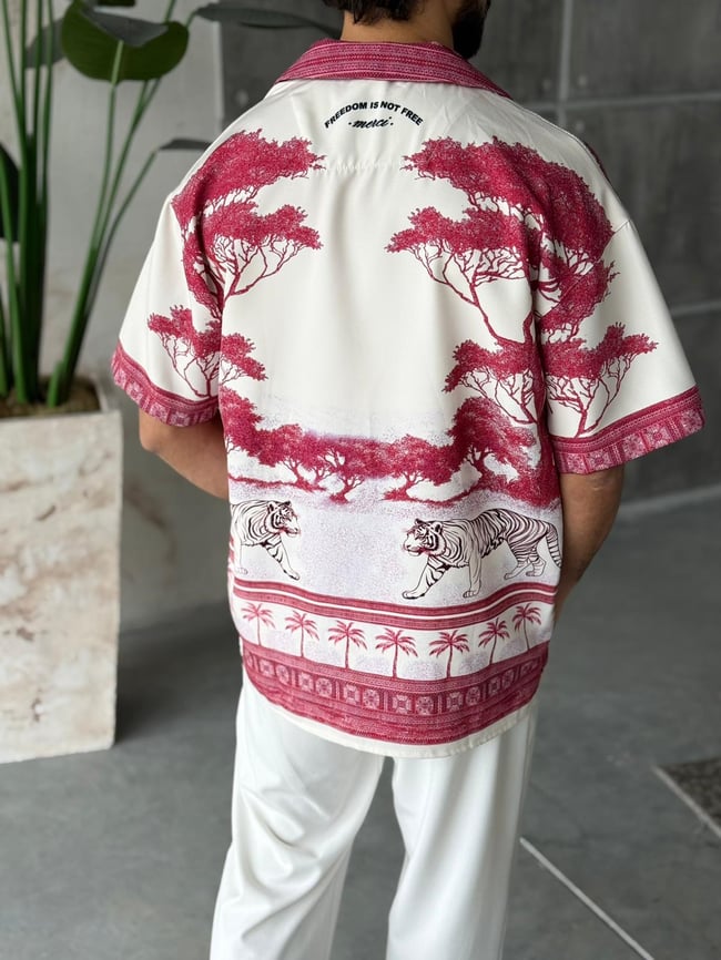 Pink Desenli Dubble Hürrem Kumaş Oversize Gömlek T