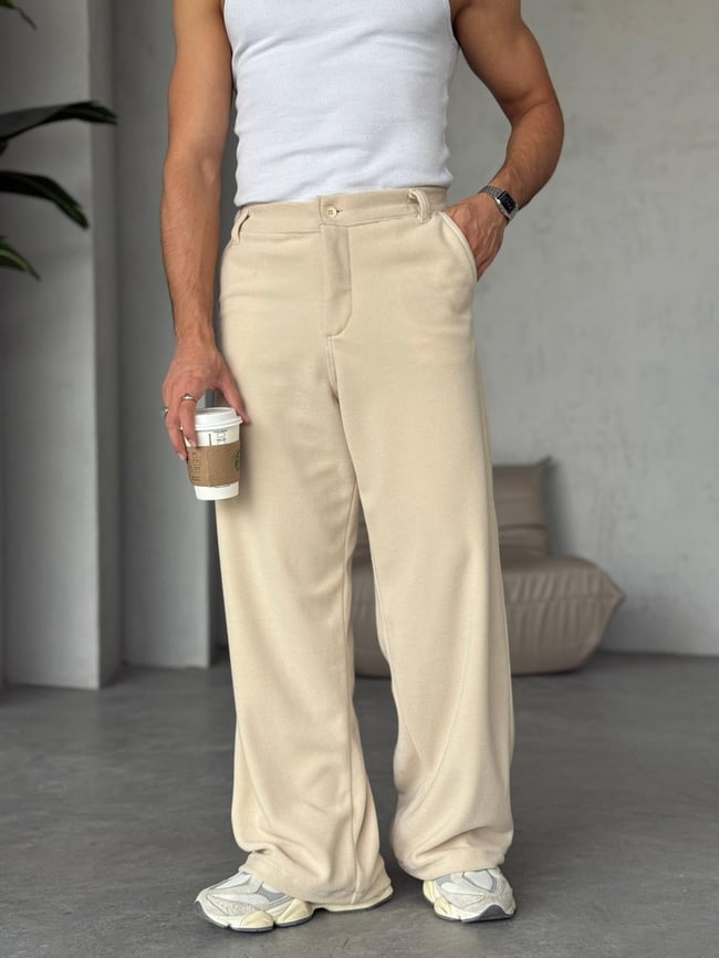 POLAR KUMAŞ BAGGY PANTOLON KREM