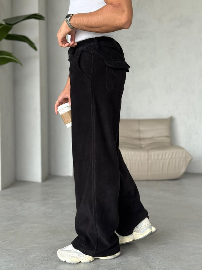 POLAR KUMAŞ BAGGY PANTOLON SİYAH