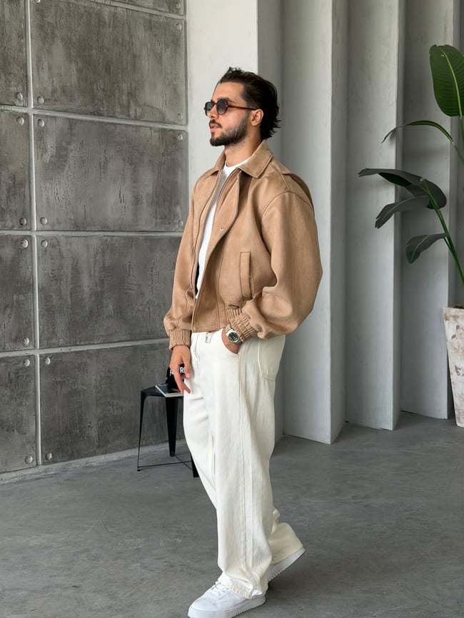 Premium Bomber Nubuk Ceket T Camel