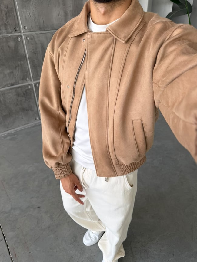Premium Bomber Nubuk Ceket T Camel