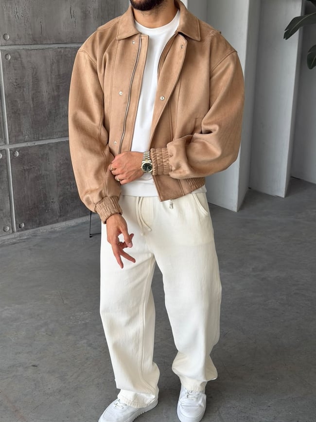 Premium Bomber Nubuk Ceket T Camel