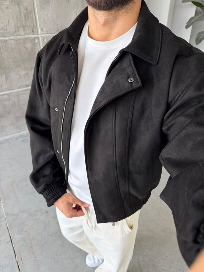 Premium Bomber Nubuk Ceket T Siyah