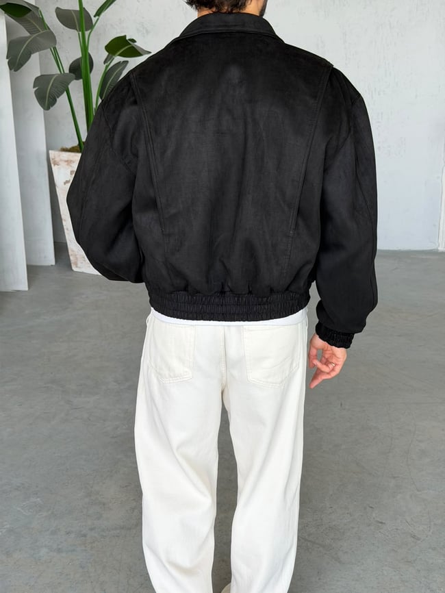 Premium Bomber Nubuk Ceket T Siyah