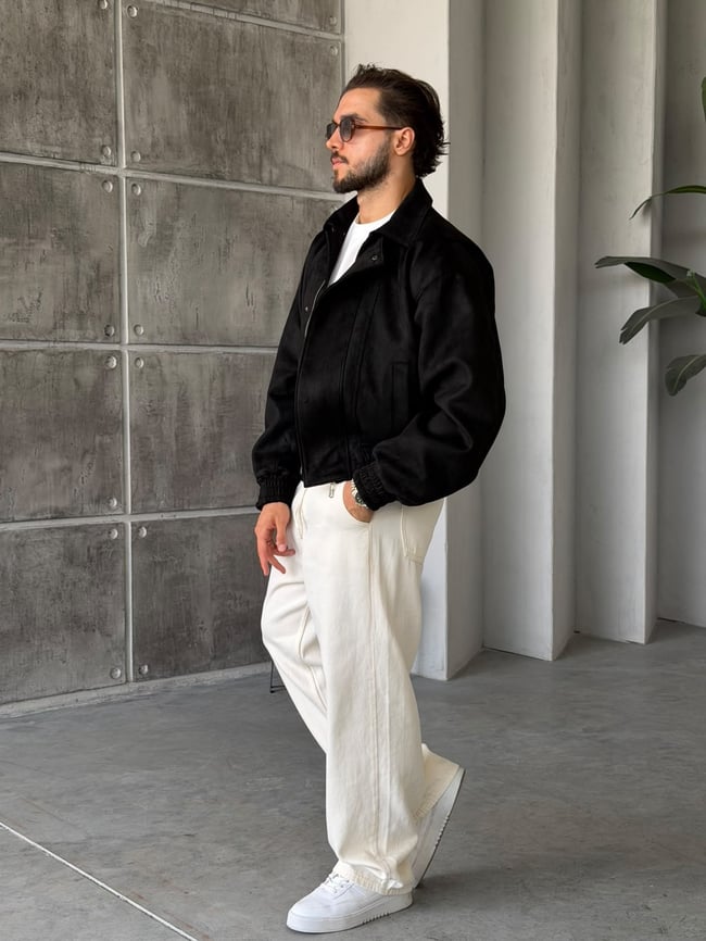Premium Bomber Nubuk Ceket T Siyah