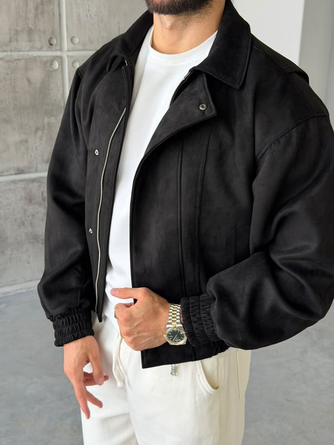 Premium Bomber Nubuk Ceket T Siyah