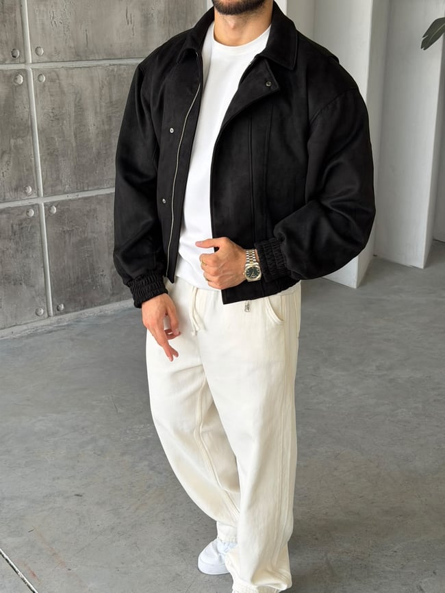 Premium Bomber Nubuk Ceket T Siyah
