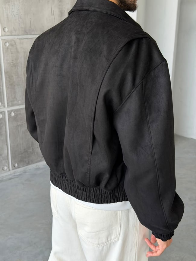 Premium Bomber Nubuk Ceket T Siyah