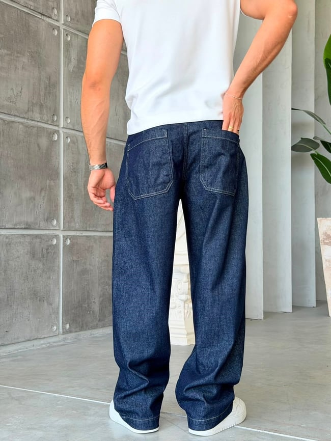 PREMIUM YIKAMALI LACİVERT BAGGY PANTOLON W