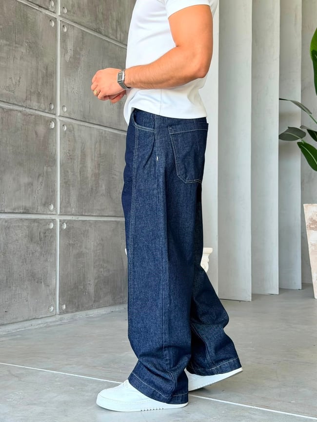 PREMIUM YIKAMALI LACİVERT BAGGY PANTOLON W