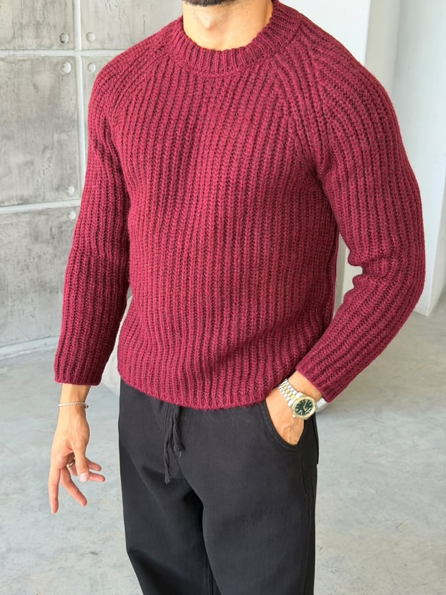 Reglan Kol Fitilli Örgü Triko Bordo