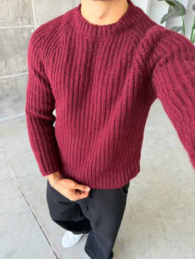 Reglan Kol Fitilli Örgü Triko Bordo