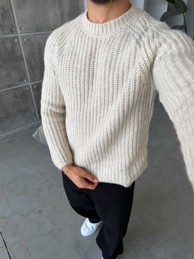 Reglan Kol Fitilli Örgü Triko Ekru