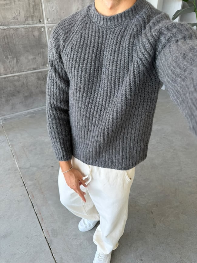 Reglan Kol Fitilli Örgü Triko Gri