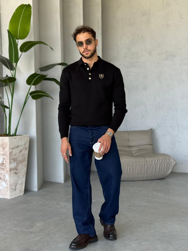 Regular Fit Old Money Polo Yaka Triko SİYAH