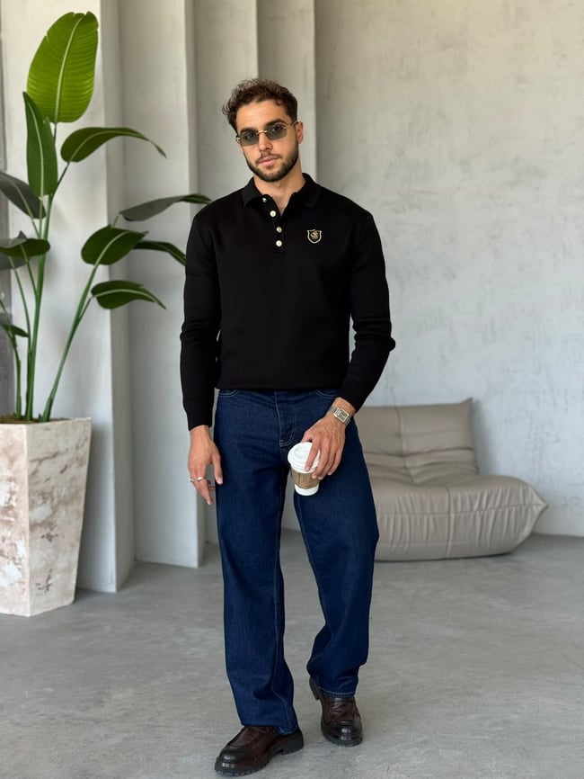 Regular Fit Old Money Polo Yaka Triko G Siyah
