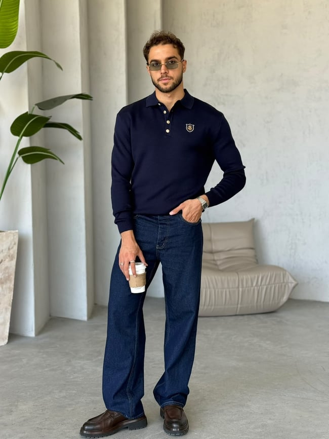 Regular Fit Old Money Polo Yaka Triko G Lacivert