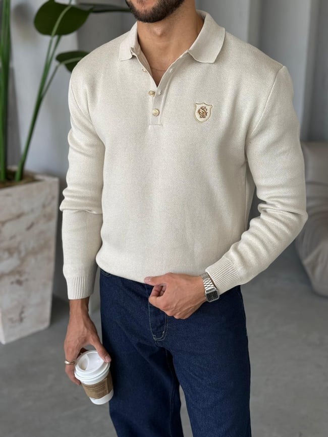 Regular Fit Old Money Polo Yaka Triko BEJ