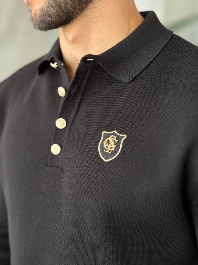 Regular Fit Old Money Polo Yaka Triko SİYAH