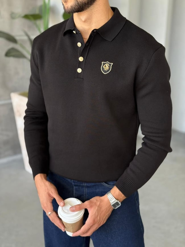 Regular Fit Old Money Polo Yaka Triko SİYAH