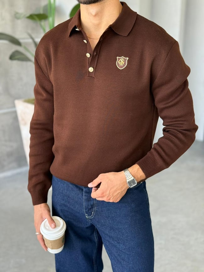 Regular Fit Old Money Polo Yaka Triko KAHVE