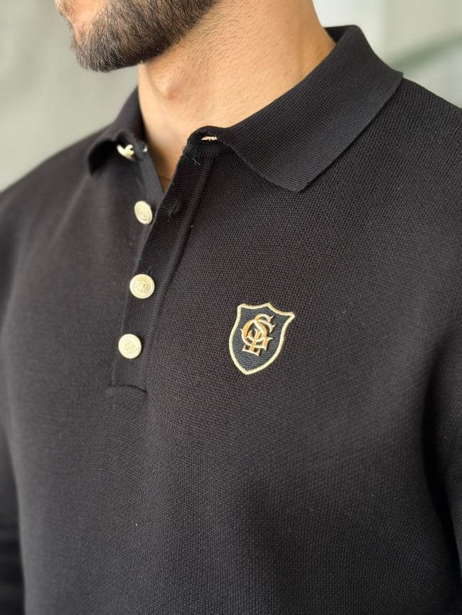 Regular Fit Old Money Polo Yaka Triko G Siyah