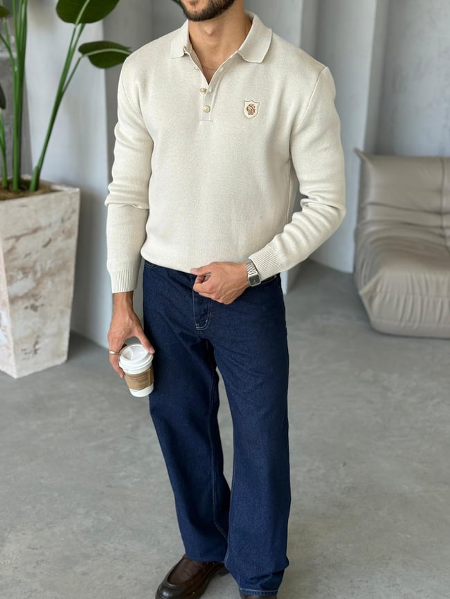 Regular Fit Old Money Polo Yaka Triko BEJ