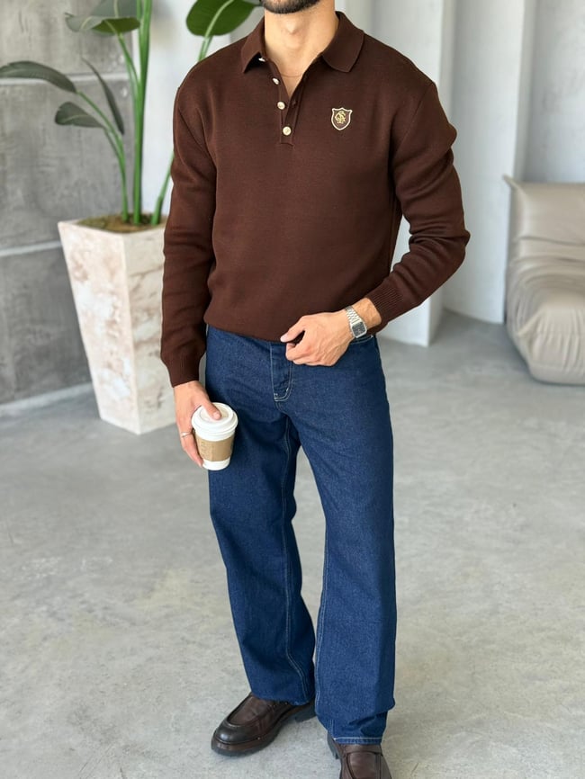 Regular Fit Old Money Polo Yaka Triko KAHVE