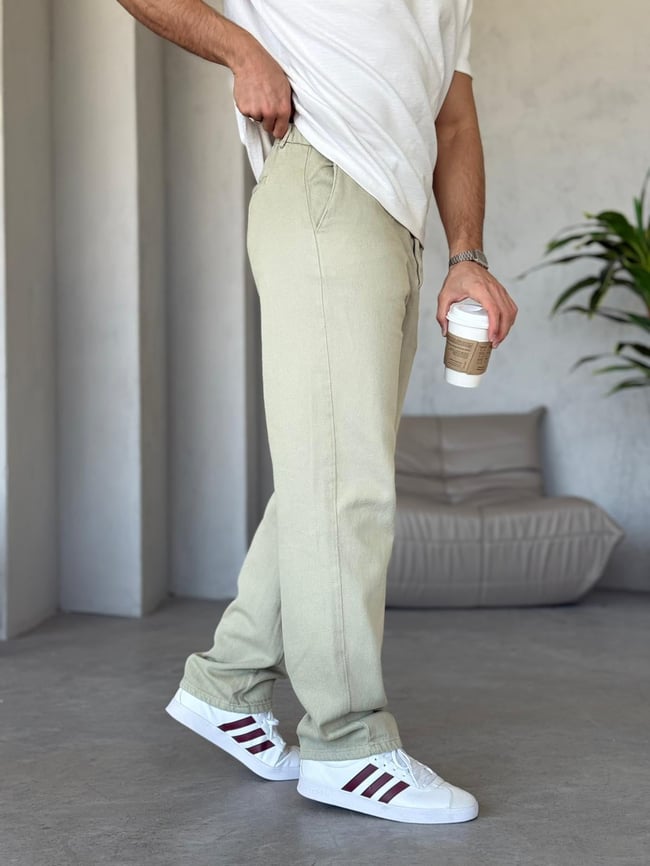 Regular Kalıp Dokulu Gabardin Pantolon - Mint