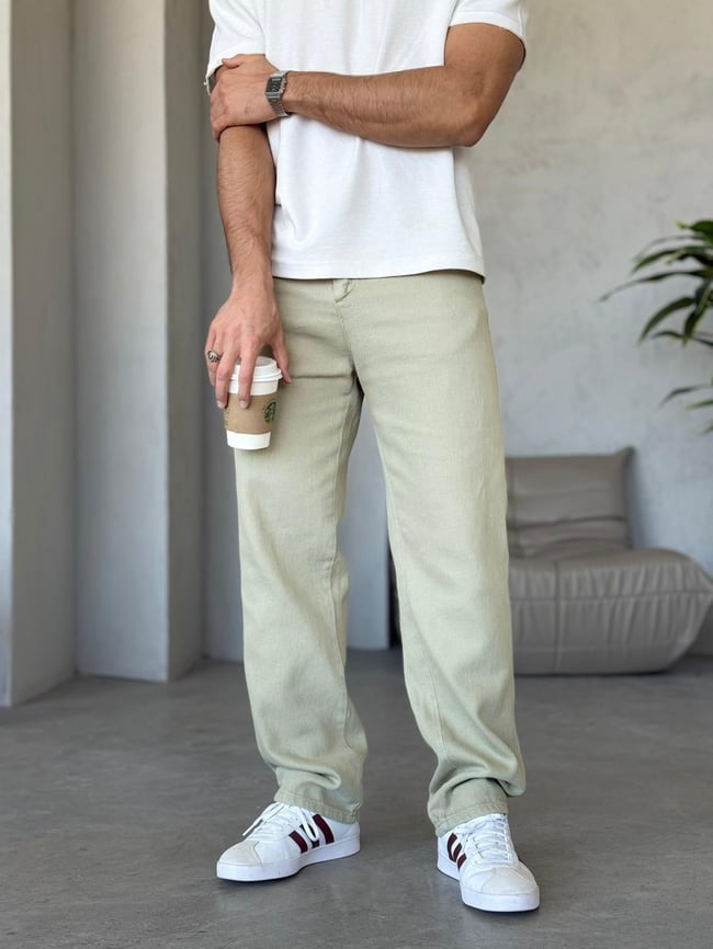 Regular Kalıp Dokulu Gabardin Pantolon - Mint