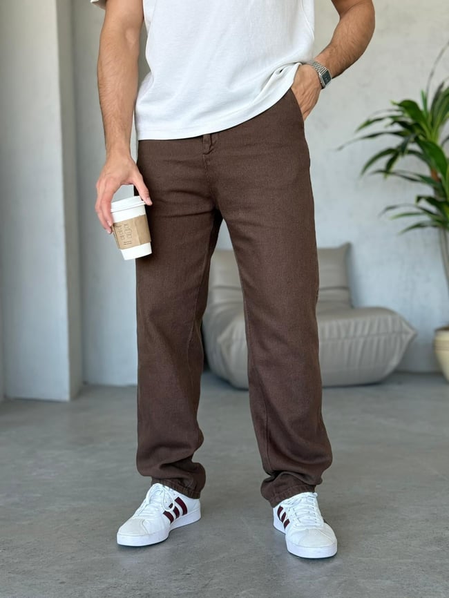 Regular Kalıp Dokulu Gabardin Pantolon - Kahve