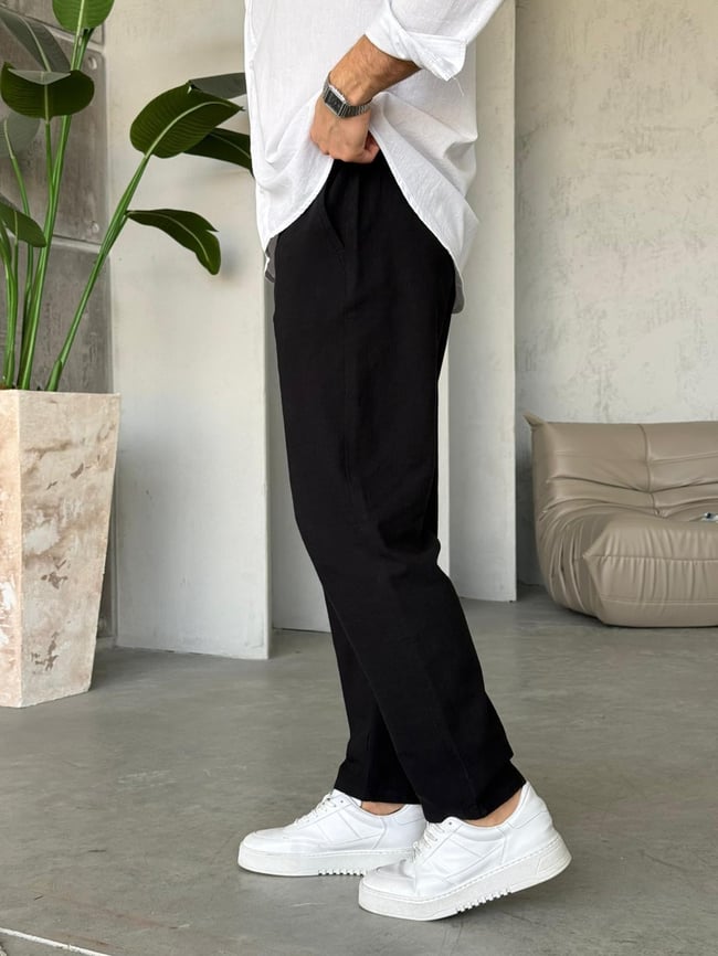 Regular Kalıp Keten Pantolon  Y - Siyah