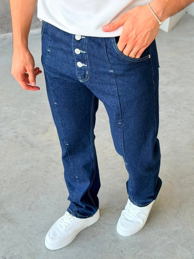 Regular Kalıp Kontrast Dikişli Yıkamalı Kot Pantolon-W