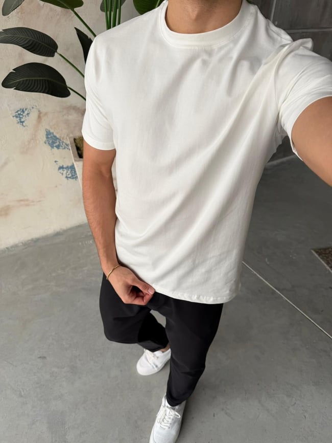 Regular Kalıp Likralı Basic T-Shirt - Beyaz