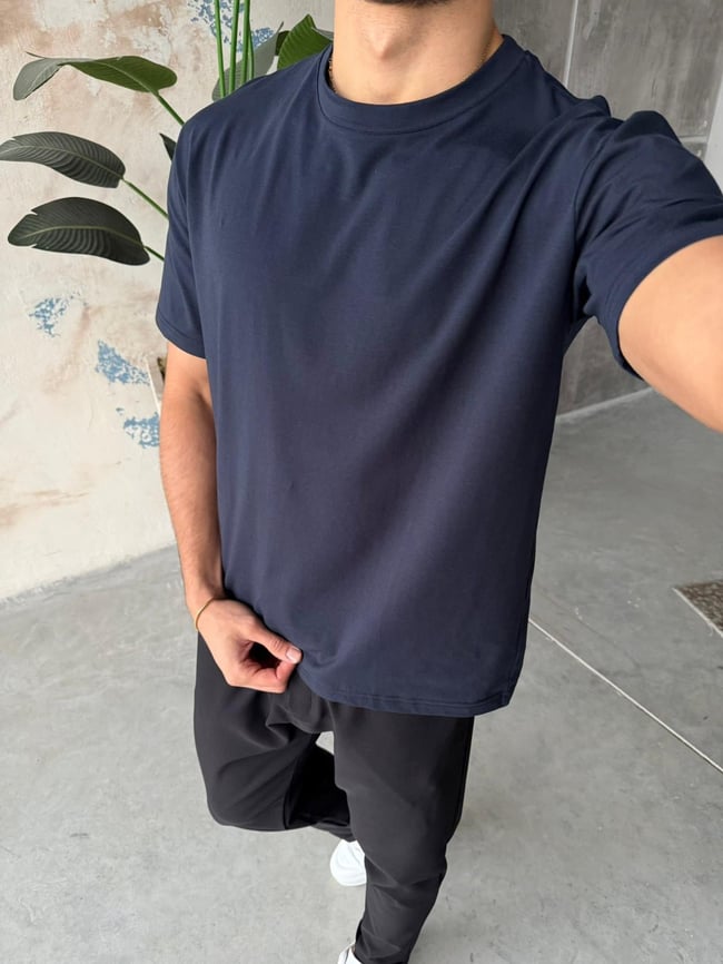 Regular Kalıp Likralı Basic T-Shirt - Lacivert