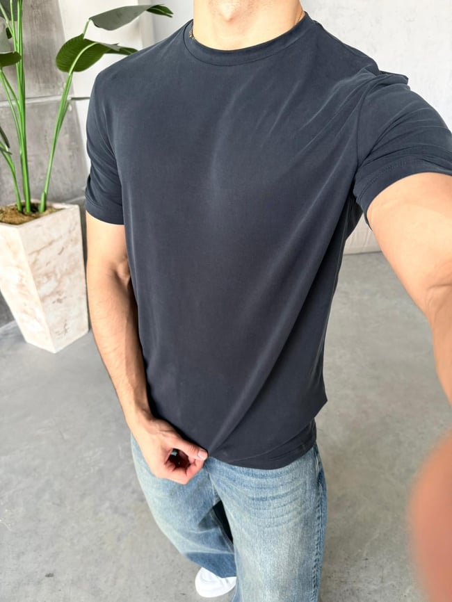 Regular Kalıp Yıkamalı Modal T-Shirt Y - Siyah