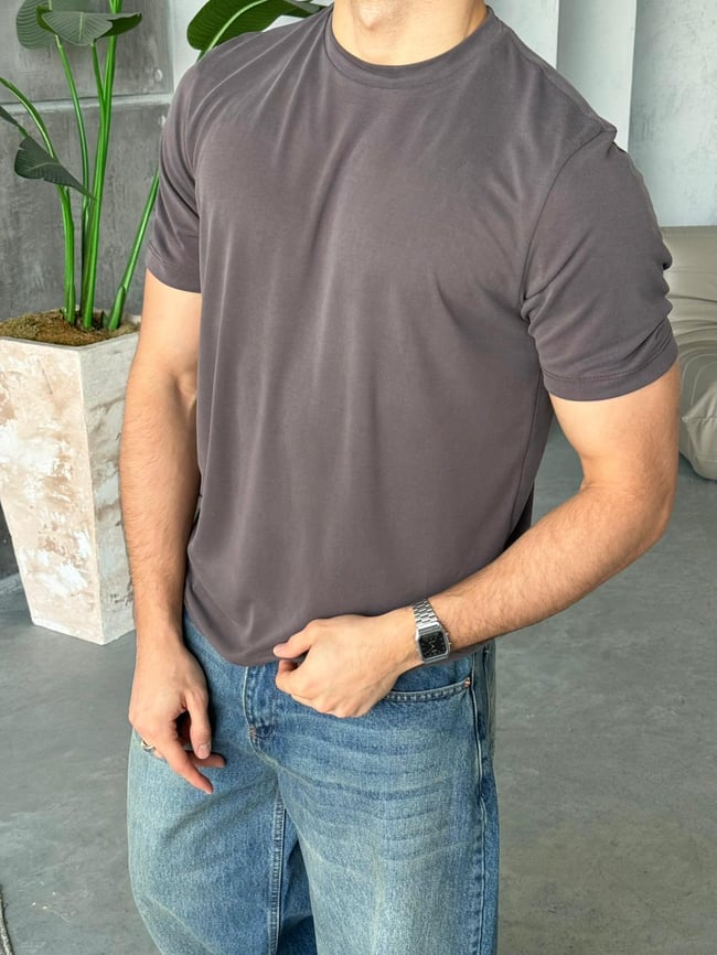 Regular Kalıp Yıkamalı Modal T-Shirt Y - Kahverengi