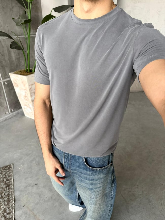 Regular Kalıp Yıkamalı Modal T-Shirt Y - Gri